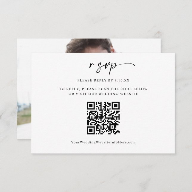 Cartão RSVP de Foto de Código QR de Casamento Míni (Frente/Verso)