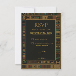 Cartão RSVP de Kente Dourado de Aniversário Africa