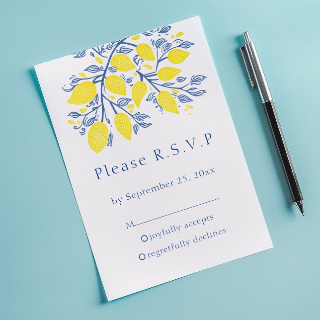 Cartão RSVP de Limão Vines, inspirado no Mediterrâ (Mediterranean garden Lemon Vines RSVP Response Card.)