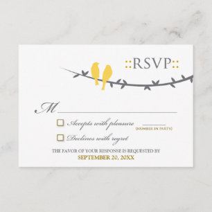 Cartão RSVP de Pássaros de Amor (amarelo e branco)