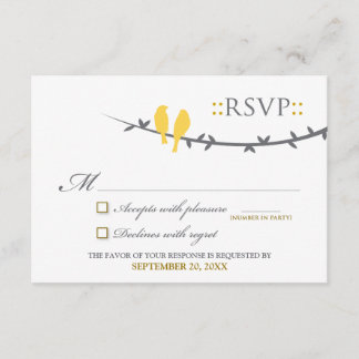 Cartão RSVP de Pássaros de Amor (amarelo e branco)