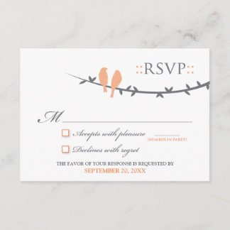 Cartão RSVP de Pássaros de Amor (coral e branco)