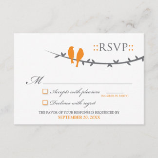 Cartão RSVP de Pássaros de Amor (laranja e branco)