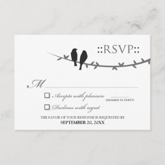 Cartão RSVP de Pássaros de Amor (preto e branco)