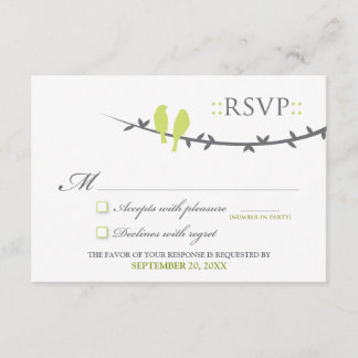 Cartão RSVP de Pássaros de Amor (verde limão e bra
