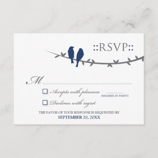 Cartão RSVP de Pássaros do Amor (azul e branco do