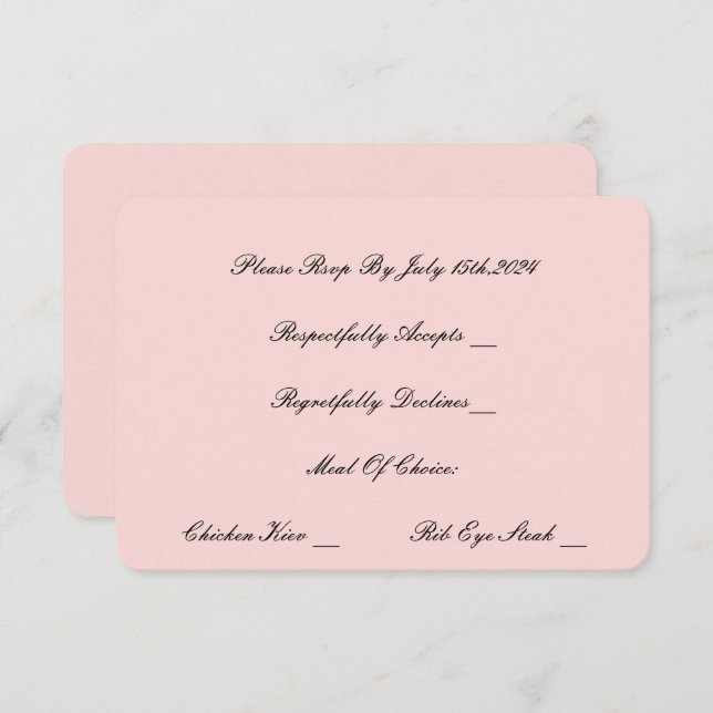 CARTÃO RSVP DE PINK DE PEARL E PROSECCO (Frente/Verso)