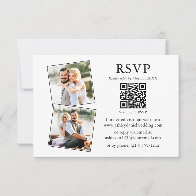 Cartão RSVP de QR de Casamento de Foto Simples 2 Minimali (Frente)