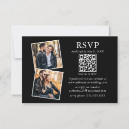 Cartão RSVP de QR de Casamento de Foto Simples Preto 2 Pr