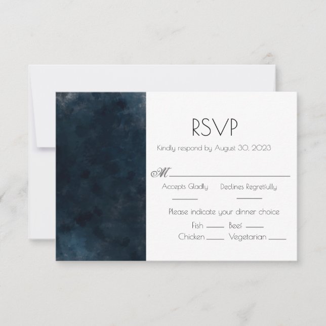 Cartão RSVP de Resposta de Casamento Azul Elegante (Frente)