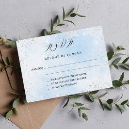 Cartão RSVP de resposta de casamento prateado azul