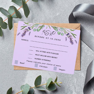 Cartão RSVP de resposta do menu de casamento viole