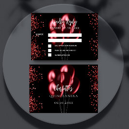 Cartão RSVP de resposta dos balões vermelho preto 