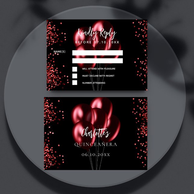 Cartão RSVP de resposta dos balões vermelho preto  (Criador carregado)