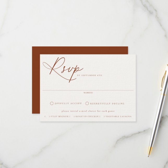 Cartão RSVP de Seleção de Casamento de Sena no Des (Frente/Verso In Situ)