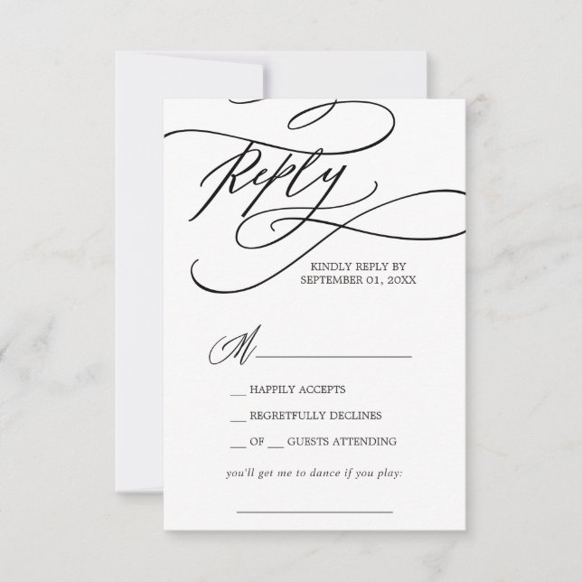 Cartão RSVP de Solicitação de Música de Caligrafia (Frente)