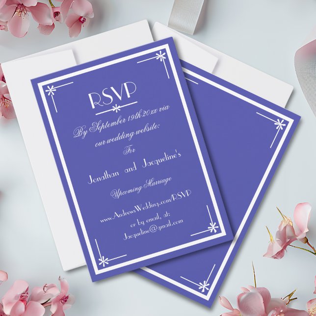 Cartão RSVP de Website de Casamento Chic Azul (Beautiful Blue with White Script - Classic Chic RSVP Cards.)