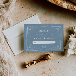 Cartão RSVP Deco Moderno | Casamento de Elegante Azul e Branco