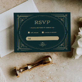 Cartão RSVP Deco Moderno | Casamento de Emerald Green e Champa