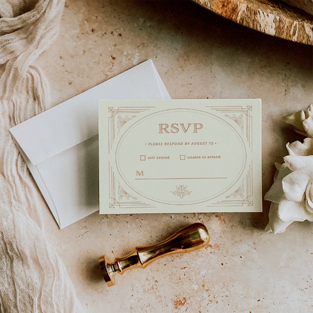 Cartão RSVP Deco Moderno | Casamento Dourado Elegante e Casame (Criador carregado)