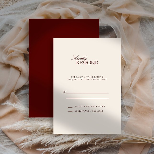 Cartão RSVP Deep Burgundy Formal Estate Modern Classic Wedding (deep burgundy wedding rsvp quiet luxury old money double frame formal modern classic estate)