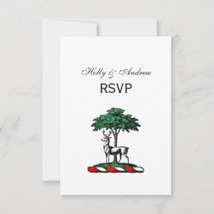 Cartão RSVP Deer Stag por Tree Heraldic Crest Emblem