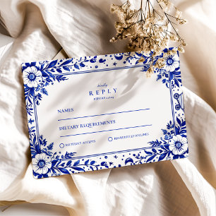 Cartão RSVP Delft Blue Chinoiserie Casamento