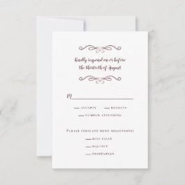 Cartão RSVP Delicado Clássico de Refeição de Casamento Elegant