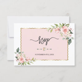 Cartão RSVP Delicar Casamento de Quadros Dourados com Flores R