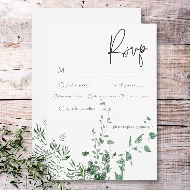 Cartão RSVP Delicar Janto de Folhagem das Florestas Tropicais  (Delicate Modern Tropical Rainforest Foliage Dinner RSVP Card)