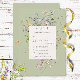 Cartão RSVP Delicate Boho Wildflower Green 3 Janto