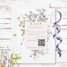 Delicate Boho Wildflower White Casamento Código QR