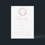 Cartão RSVP Delicate French Flora Crest Wedding<br><div class="desc">Elegant floral sage green & blush pink wedding.</div>