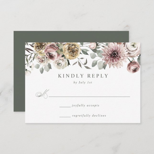 Cartão RSVP Delicate Winter Floral Wedding (Frente/Verso)