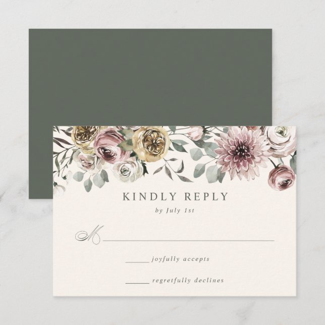 Cartão RSVP Delicate Winter Floral Wedding (Frente/Verso)