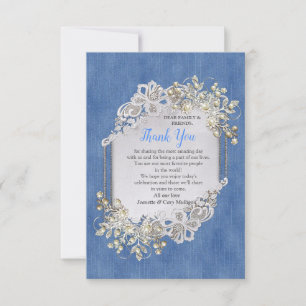 Cartão RSVP Denim Azul, renda e Pérolas Ivory