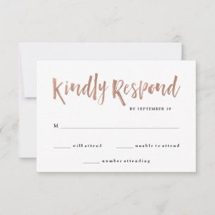 Cartão RSVP Desejo Moderno Casamento Dourado Faux Rosa