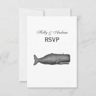 Cartão RSVP Desenho Antigo de Baleia do Século XIX N