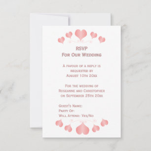 Cartão RSVP Desenho de Corações Rosa Casamento