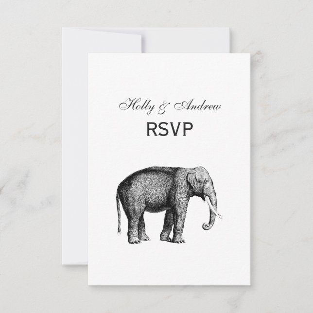 Cartão RSVP Desenho de elefante de vinheta (Frente)