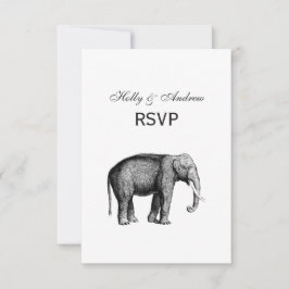 Cartão RSVP Desenho de Elefante Vintage
