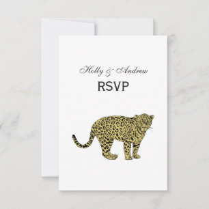 Cartão RSVP Desenho de Gato Malhado Leopardo Chita Vintage