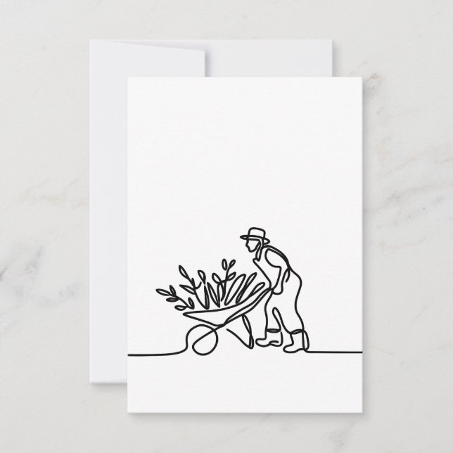Cartão RSVP desenho de linha de um agricultor ou jardineiro (Frente)