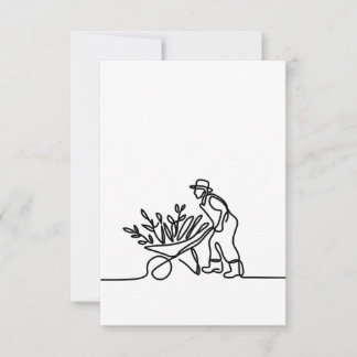 Cartão RSVP desenho de linha de um agricultor ou jardineiro