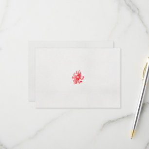 Cartão RSVP desenho de uma flor vermelha sobre fundo branco