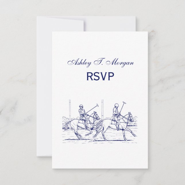 Cartão RSVP Desenho Estilizado Vintage de Partida de Polo #2 A (Frente)