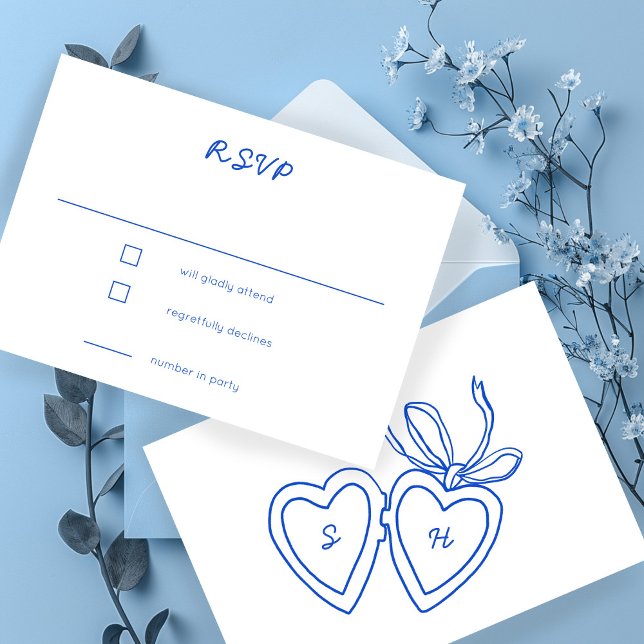 Cartão RSVP Desenho PERSONALIZADO da Porta do Coração Whimsica (Whimsical Heart Locket Doodle Sketch CUSTOM Wedding RSVP Card
)