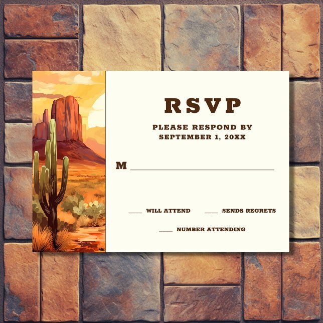 Cartão RSVP Desert Sunset e Cactus Southwestern Wedding (Front - Desert Sunset and Cactus Southwestern Wedding RSVP Card)