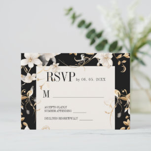 Cartão RSVP Design da Flor Branca Elegante no Casamento Negro