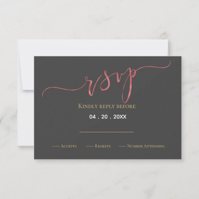 Cartão RSVP Design de casamento da folha Rosa de ouro Faux (Frente)